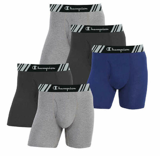 Champion Men's Boxer Briefs All Day Comfort No Ride Up Double Dry X-Temp 5 Pack (Black - Navy - Grey, Medium)