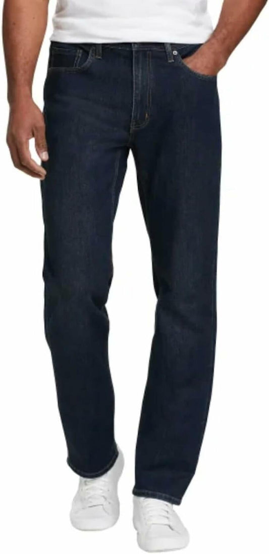 Eddie Bauer Men�s Regular Fit Two-Way Stretch Jean (Dark Blue, 34W x 32L)