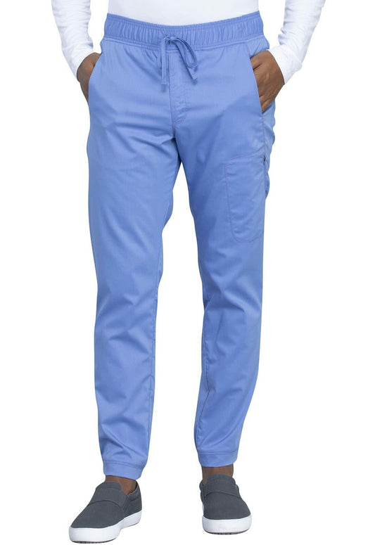 Cherokee Men Scrubs Pant Natural Rise Jogger with Zip Cargo Pocket WW012S, M Short, Ciel Blue