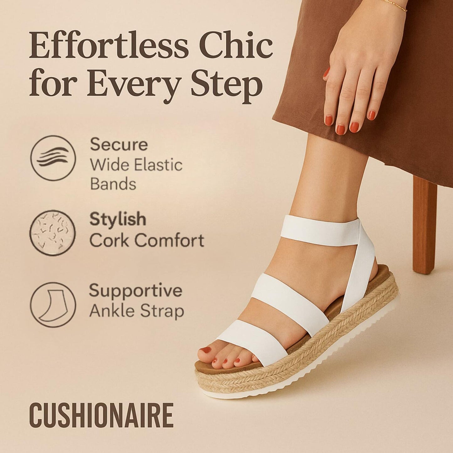 CUSHIONAIRE Mandy Wedge Sandals for Women 2025 – Strappy Platform Sandals with Arch Support, Cute Summer Espadrille-Style Platform Dressy Slip-On, WHITE 10