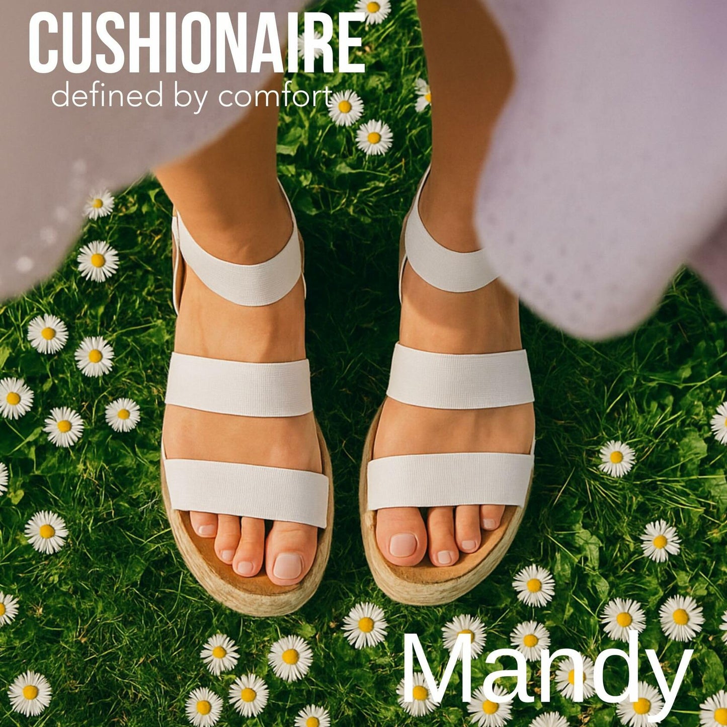 CUSHIONAIRE Mandy Wedge Sandals for Women 2025 – Strappy Platform Sandals with Arch Support, Cute Summer Espadrille-Style Platform Dressy Slip-On, WHITE 10