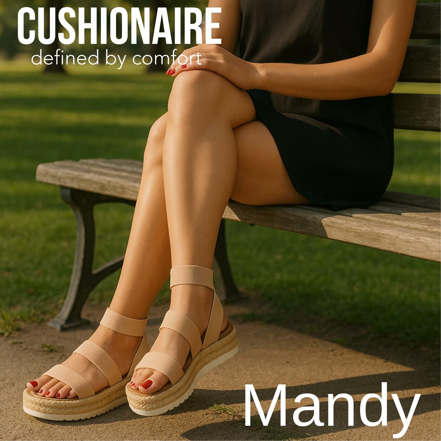 CUSHIONAIRE Mandy Wedge Sandals for Women 2025 – Strappy Platform Sandals with Arch Support, Cute Summer Espadrille-Style Platform Dressy Slip-On, WHITE 10