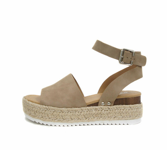 Soda Topic Open Toe Buckle Ankle Strap Espadrilles Flatform Wedge Casual Sandal (Dark Natural, us_footwear_size_system, adult, numeric, medium, 10)