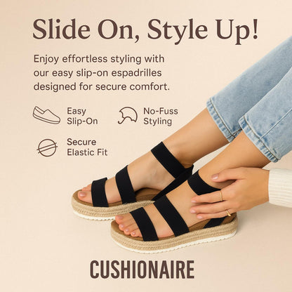 CUSHIONAIRE Mandy Wedge Sandals for Women 2025 – Strappy Platform Sandals with Arch Support, Cute Summer Espadrille-Style Platform Dressy Slip-On, WHITE 10