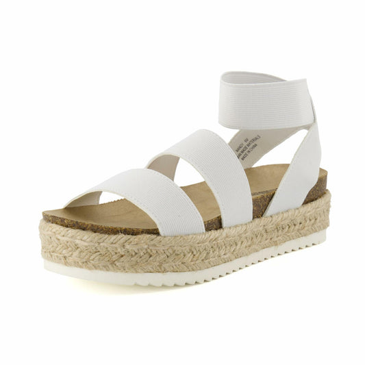 CUSHIONAIRE Mandy Wedge Sandals for Women 2025 – Strappy Platform Sandals with Arch Support, Cute Summer Espadrille-Style Platform Dressy Slip-On, WHITE 10