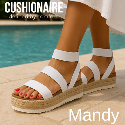 CUSHIONAIRE Mandy Wedge Sandals for Women 2025 – Strappy Platform Sandals with Arch Support, Cute Summer Espadrille-Style Platform Dressy Slip-On, WHITE 10