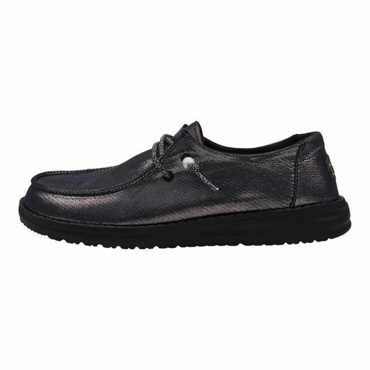 Hey Dude Women's Wendy Metallic Shine Black/Black Size 7 | Women's Shoes | Women Slip-on Loafers | Comfortable & Light-Weight