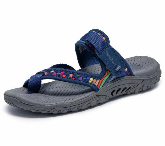 Skechers Women's Reggae-Mad Swag-Toe Thong Woven Sandal, Navy, 8