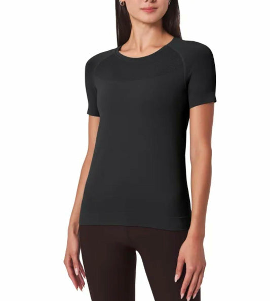 Mondetta Women's Short Sleeve Fitted Active Seamless T-Shirt (US, Alpha, Medium, Regular, Regular, Black)