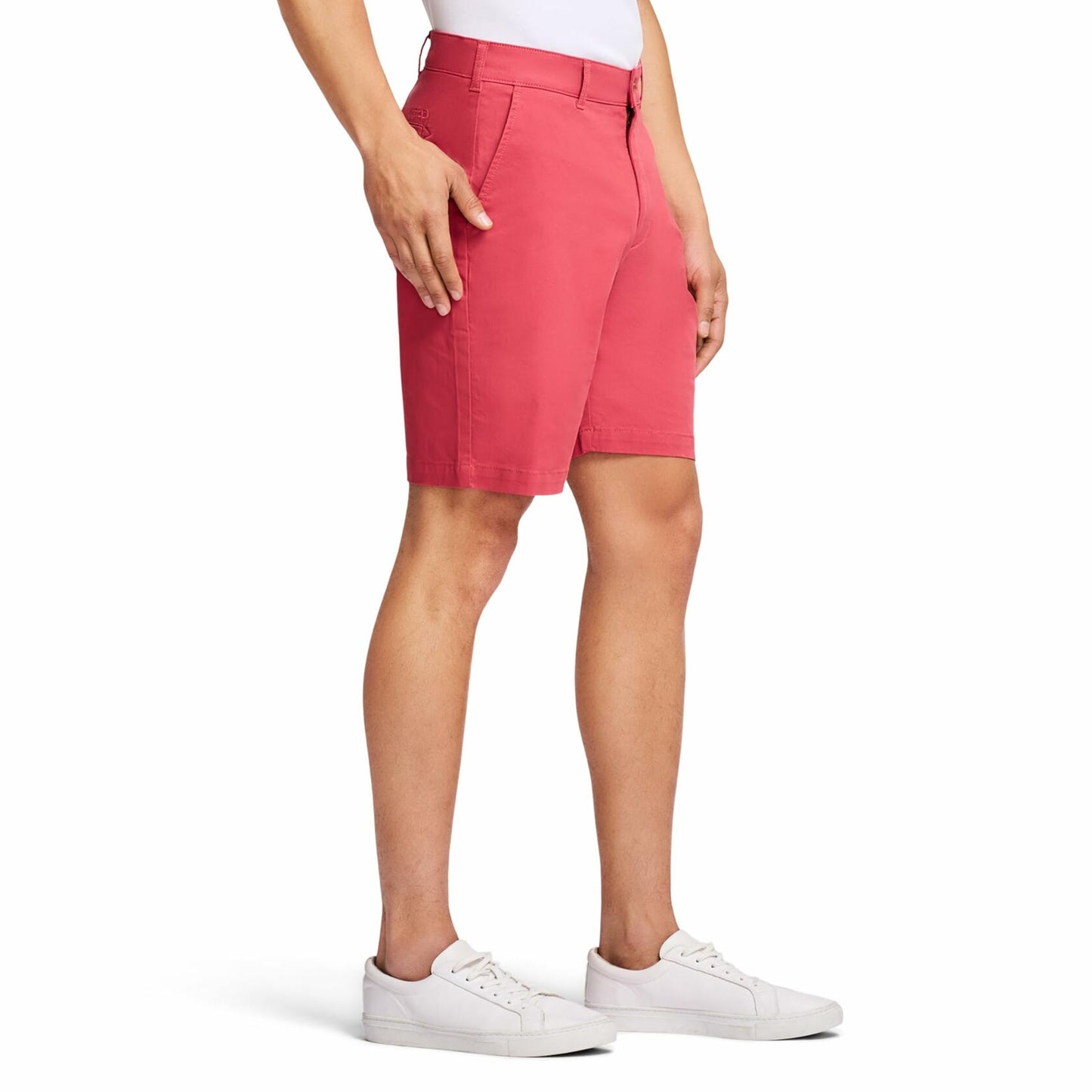 IZOD Men's 9.5" Flat Front Chino Short, Saltwater Red