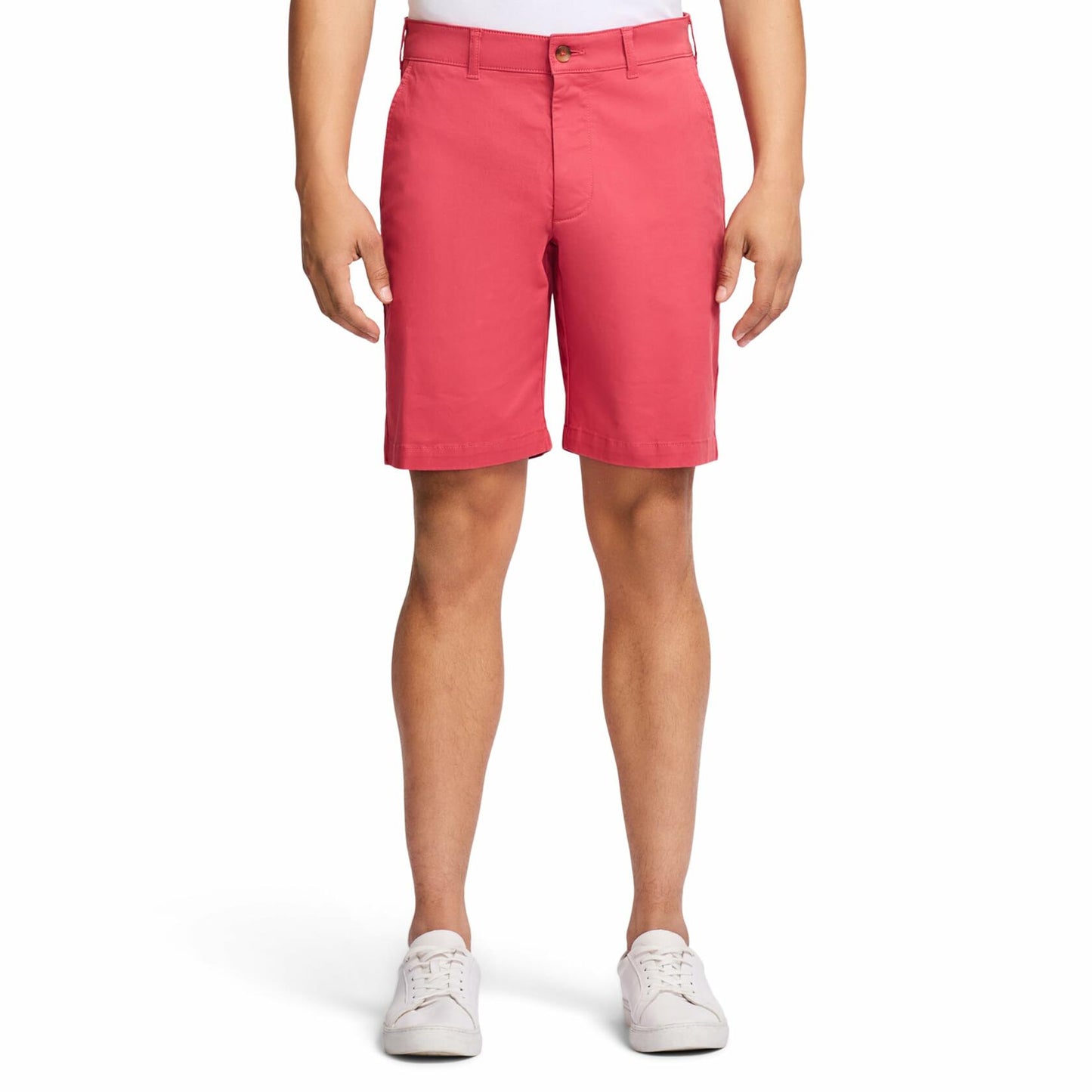 IZOD Men's 9.5" Flat Front Chino Short, Saltwater Red