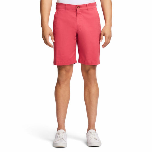 IZOD Men's 9.5" Flat Front Chino Short, Saltwater Red