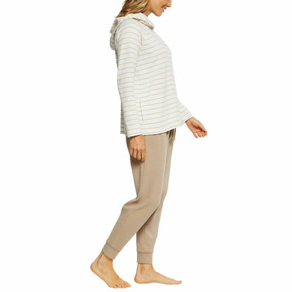 Max & Mia Women's 2 Piece Stripe Waffle Knit Lounge Set, Hoodie and Jogger (US, Alpha, X-Large, Regular, Regular, Toast (Brown))
