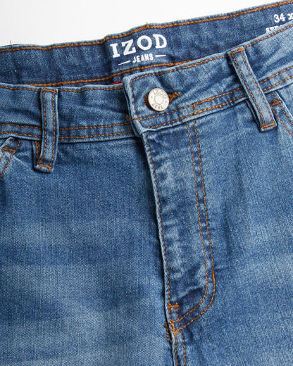 IZOD Men's Straight Leg Jeans - Comfortable Stretch Casual Pull On Denim Jeans for Men - Lightweight Men's Fashion Pants, Size 40W x 34L, Med Stone Wash