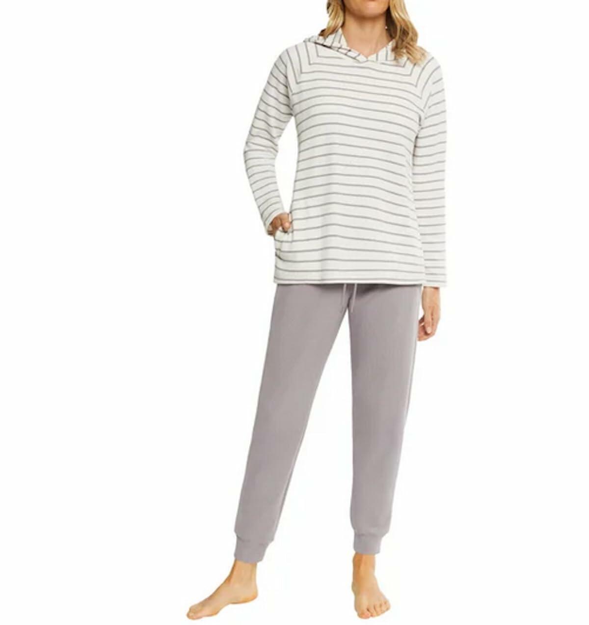 Max & Mia Women's 2 Piece Stripe Waffle Knit Lounge Set, Hoodie and Jogger (US, Alpha, X-Large, Regular, Regular, Dusty Plum (Purple))