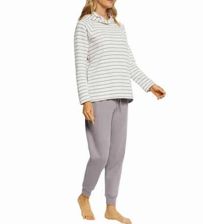 Max & Mia Women's 2 Piece Stripe Waffle Knit Lounge Set, Hoodie and Jogger (US, Alpha, X-Large, Regular, Regular, Dusty Plum (Purple))
