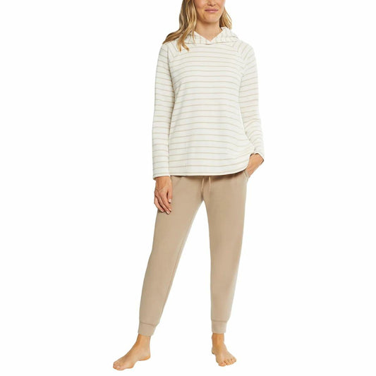 Max & Mia Women's 2 Piece Stripe Waffle Knit Lounge Set, Hoodie and Jogger (US, Alpha, X-Large, Regular, Regular, Toast (Brown))
