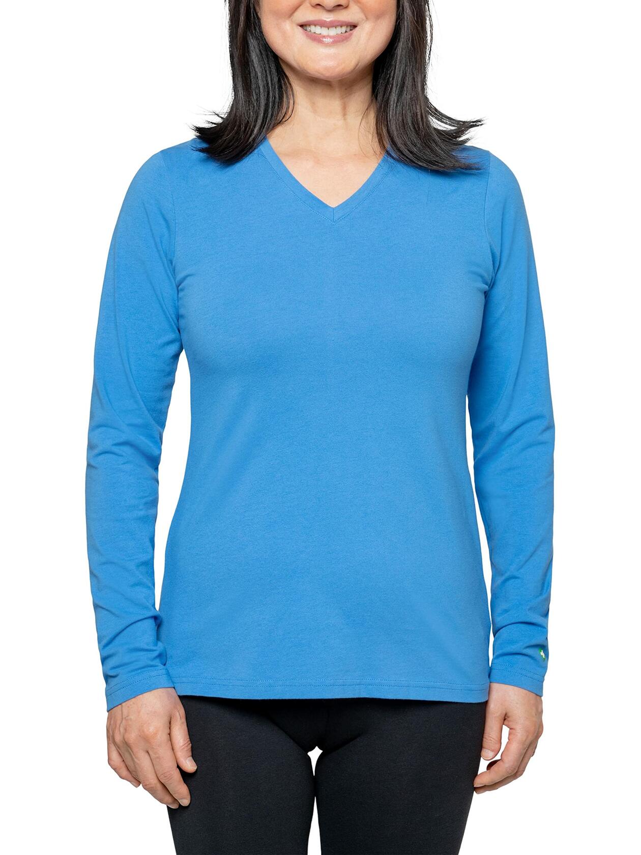Insect Shield Women's UPF Dri-Balance Long Sleeve V-Neck T-Shirt, Periwinkle Blue, X-Large