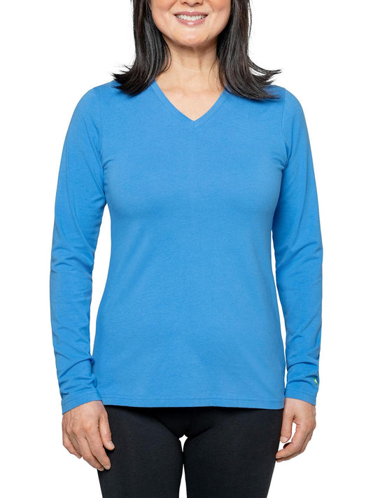 Insect Shield Women's UPF Dri-Balance Long Sleeve V-Neck T-Shirt, Periwinkle Blue, X-Large