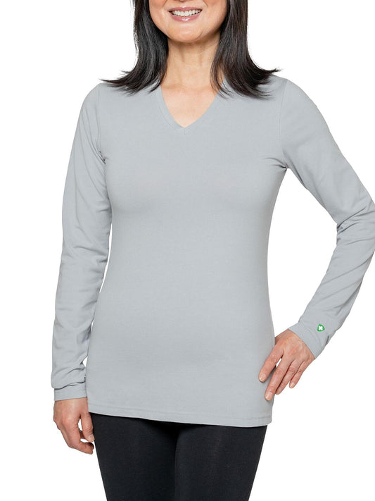 Insect Shield Women's UPF Dri-Balance Long Sleeve V-Neck T-Shirt, Platinum, X-Large