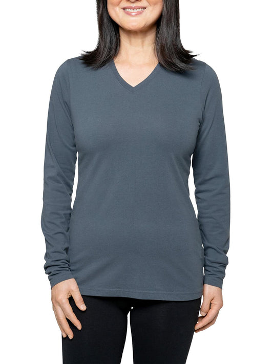 Insect Shield Women's UPF Dri-Balance Long Sleeve V-Neck T-Shirt, Titanium, X-Large