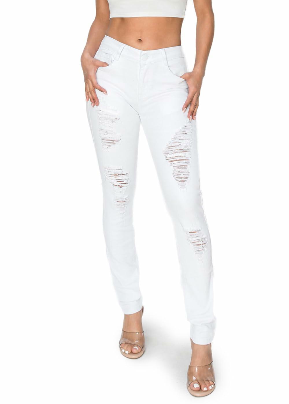 2LUV Women's Distressed Skinny 1a00 Jeans White 15
