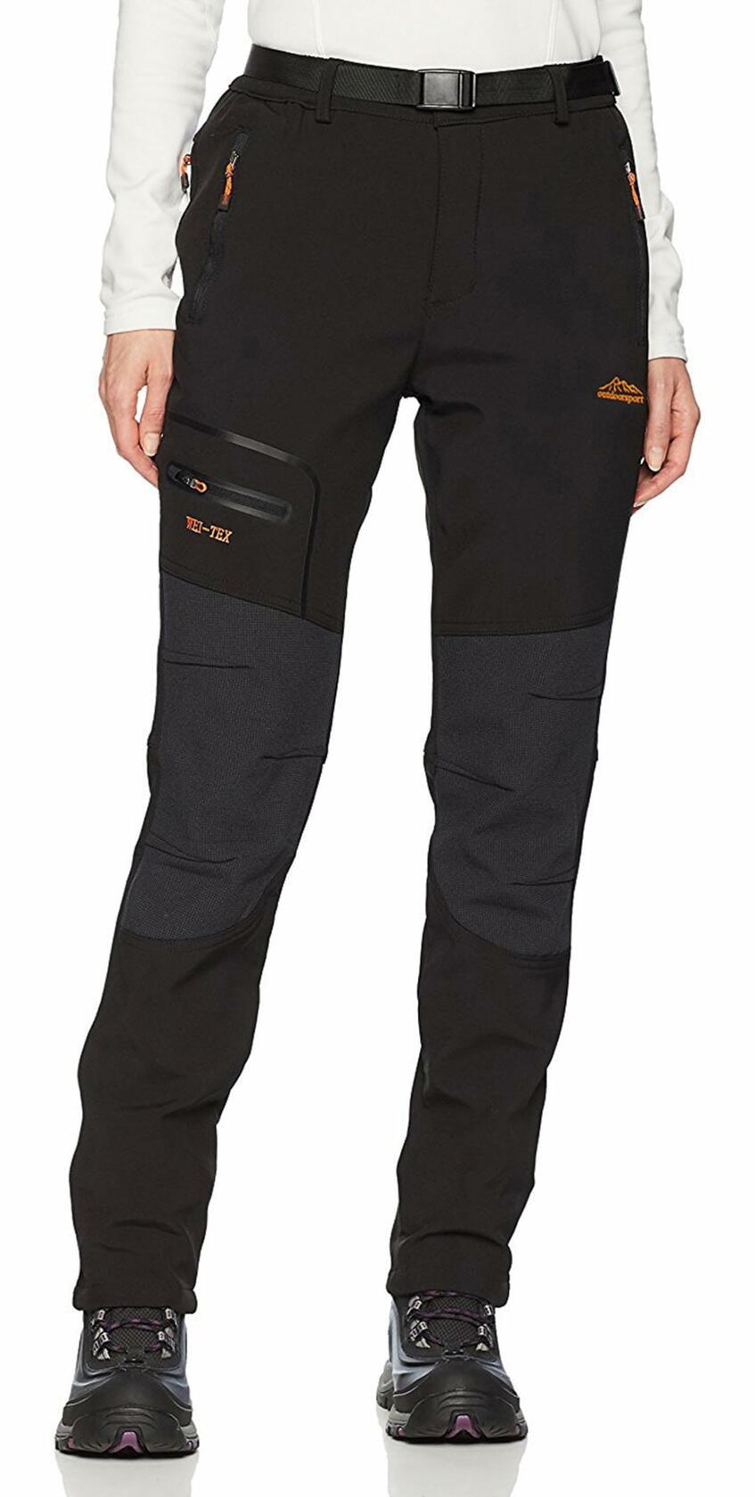 BenBoy Women's Outdoor Waterproof Windproof Fleece Slim Cargo Snow Ski Hiking Pants,Black Medium