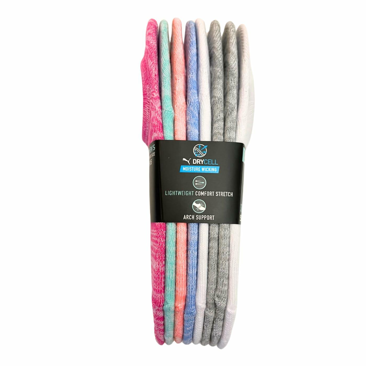 PUMA Women's Sneaker Liner Socks, 8 pair, Assorted Colors, Fits 5-9.5