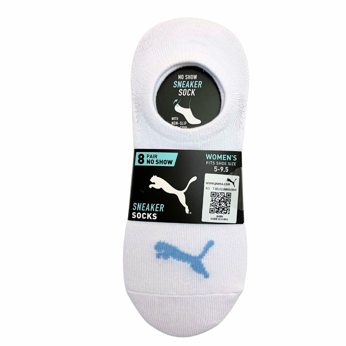 PUMA Women's Sneaker Liner Socks, 8 pair, Assorted Colors, Fits 5-9.5