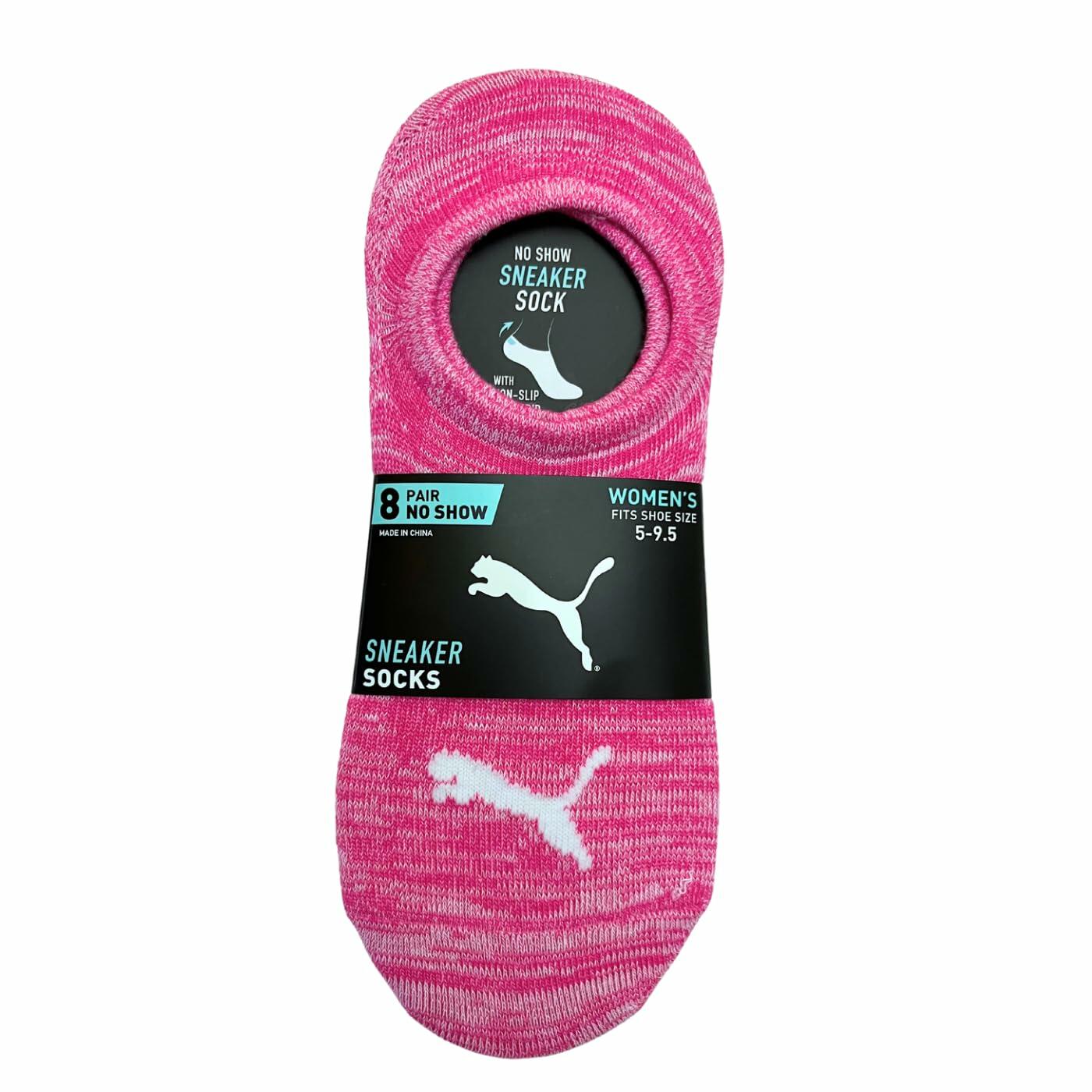 PUMA Women's Sneaker Liner Socks, 8 pair, Assorted Colors, Fits 5-9.5