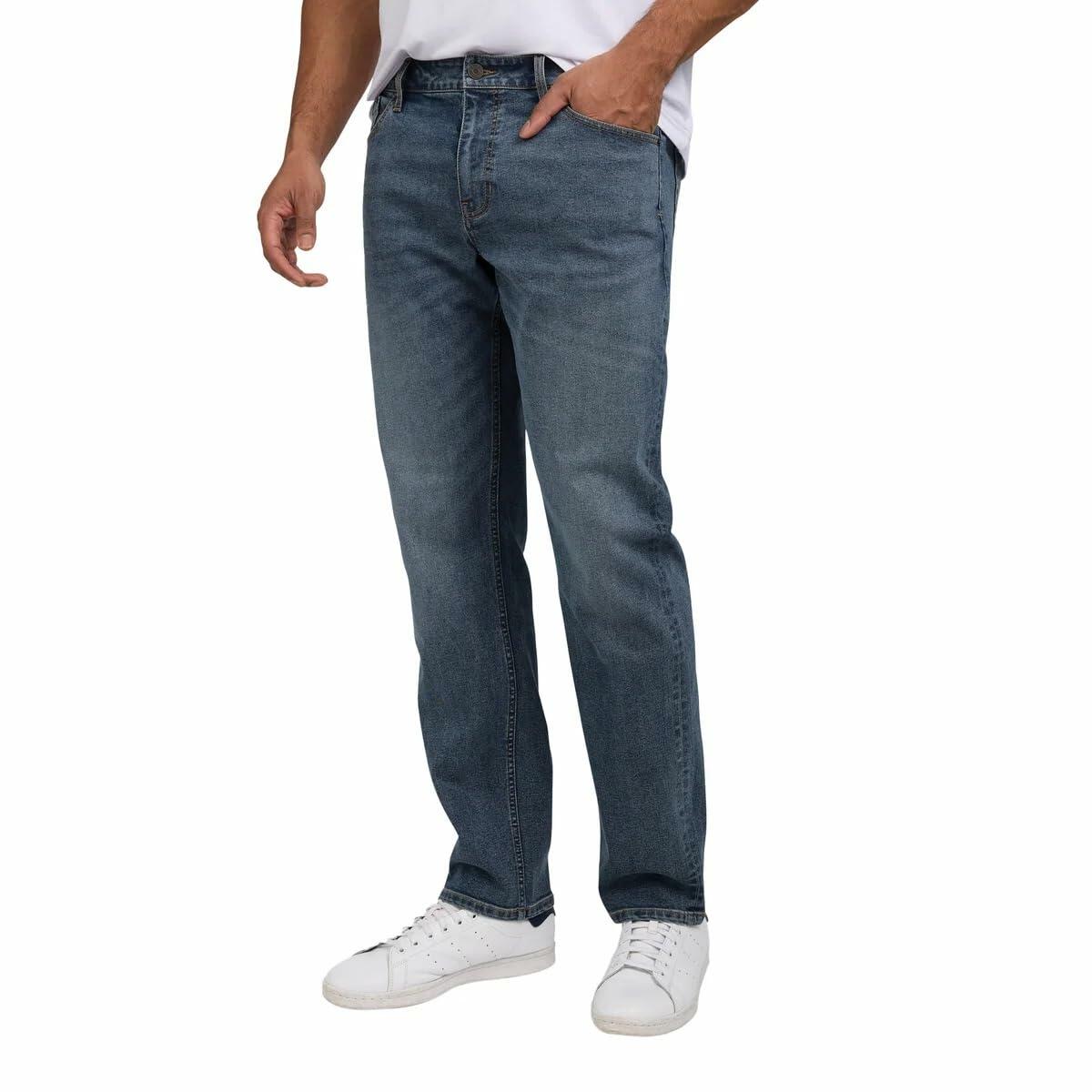 IZOD Men’s Straight Fit Classic 5-Pocket Style Jean (Blue, 38W x 30L)