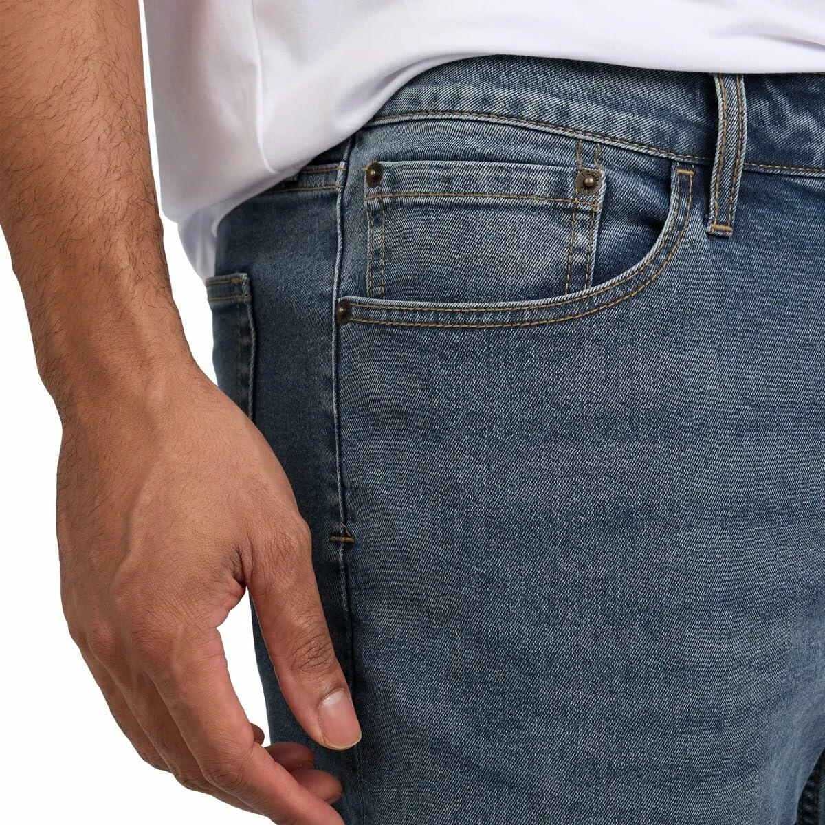 IZOD Men’s Straight Fit Classic 5-Pocket Style Jean (Blue, 38W x 30L)