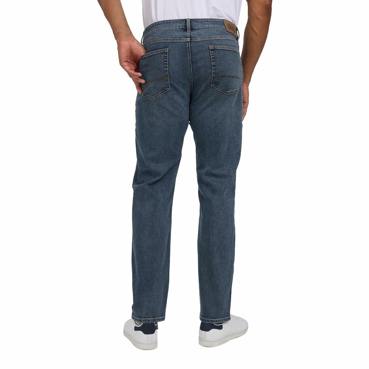 IZOD Men’s Straight Fit Classic 5-Pocket Style Jean (Blue, 38W x 30L)