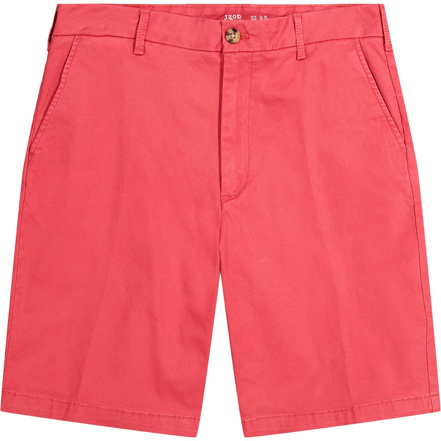 IZOD Men's Classic 9.5" Flat Front Chino Short, Saltwater Red PH162, 40 Regular