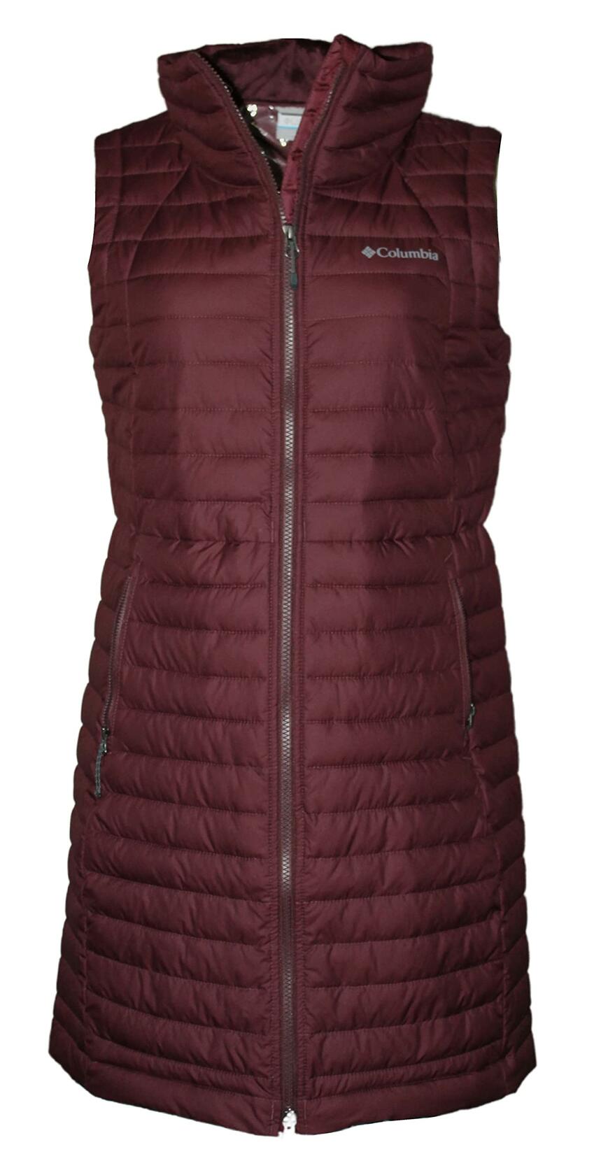 Columbia Women's White Out Long Puffer Omni Heat Full Zip Insulated Vest (Malbec 671, Medium)