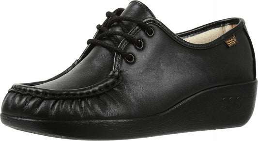 SAS Bounce Comfort Moc Lace-Up Shoes for Women – Leather Upper – Textile Lining – Foot-Shape® Last Construction Black 6.5 W - Wide (C)