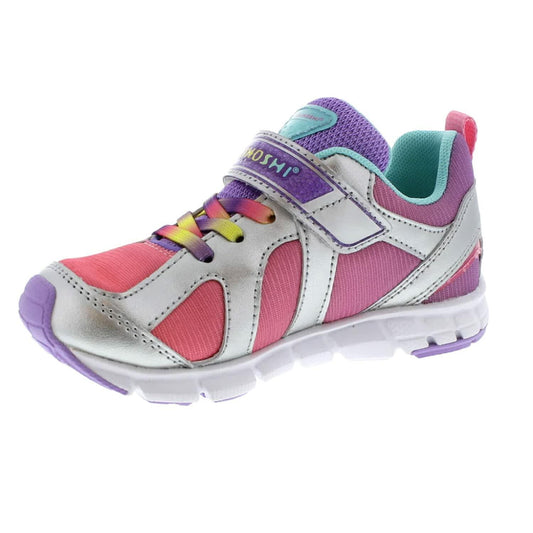 TSUKIHOSHI RAINBOW Kids Shoes - Strap-Closure Machine-Washable Kids Sneakers with Wide Toe Box and Slip-Resistant, Non-Marking Outsoles, Silver/Lavender -13.5 Little Kid 4-8 Years