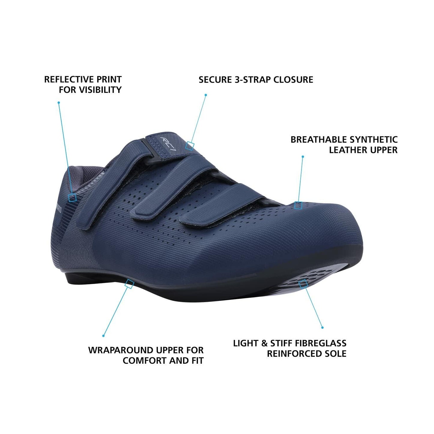 SHIMANO SH-RC100 Feature-Packed Entry Level Road Shoe, Navy, 8.5-9 Men (43 EU)