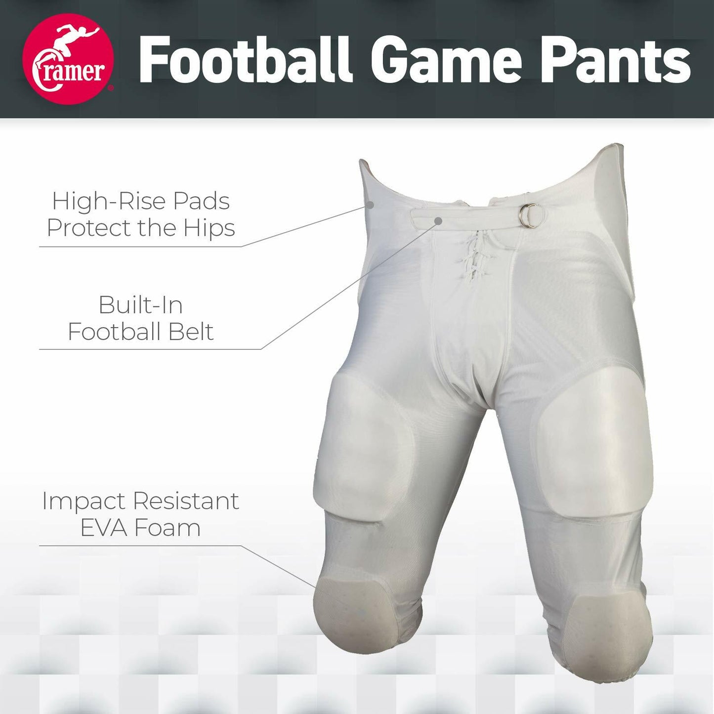 Cramer Football Pants, White, 2X-Large