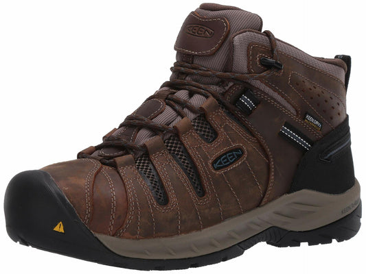 KEEN Utility Men's Flint 2 Mid Height Steel Toe Waterproof Durable Construction Work Boots, Cascade Brown/Orion Blue, 8.5 Wide
