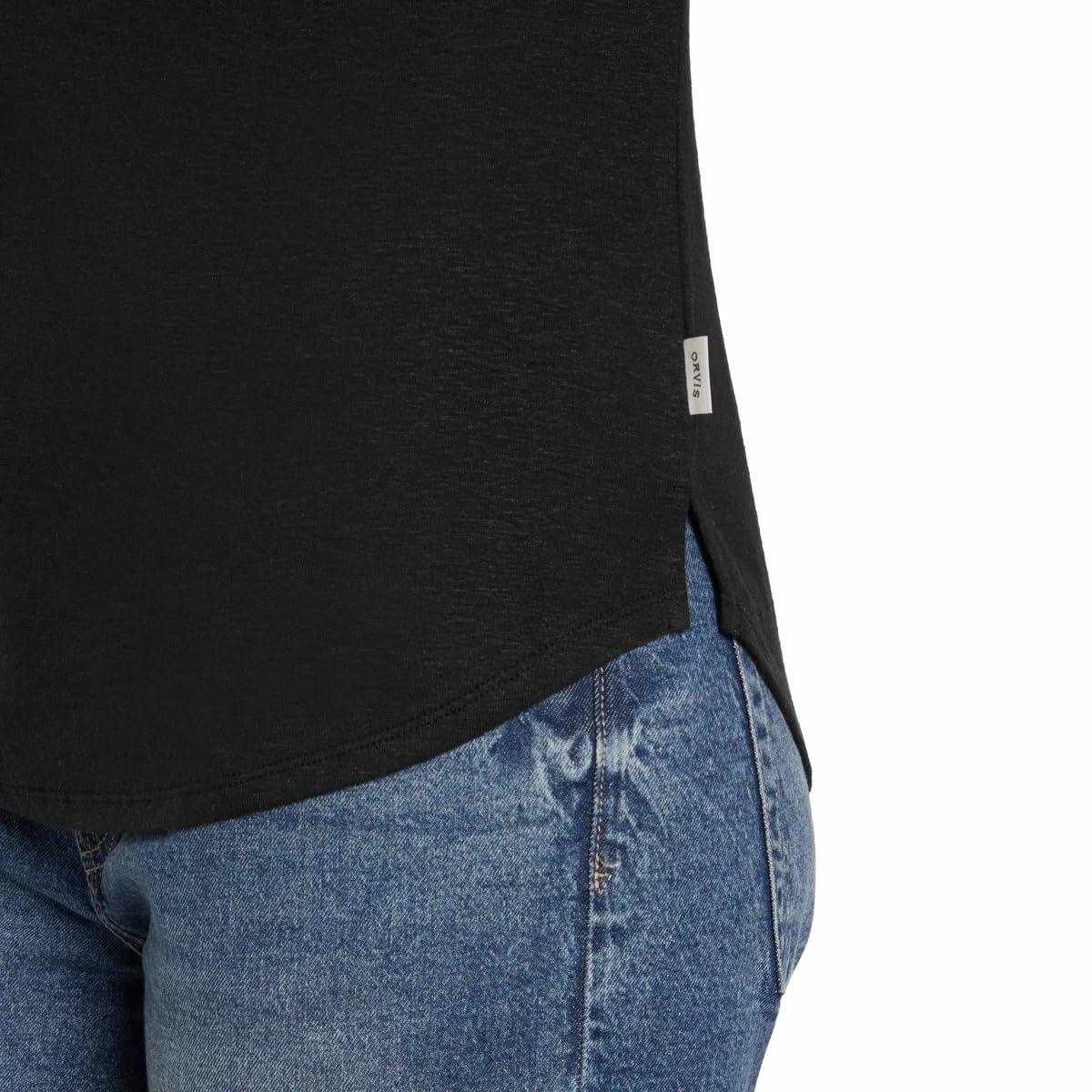 Orvis Women’s Linen Blend Short Sleeve Top (Black, Large)