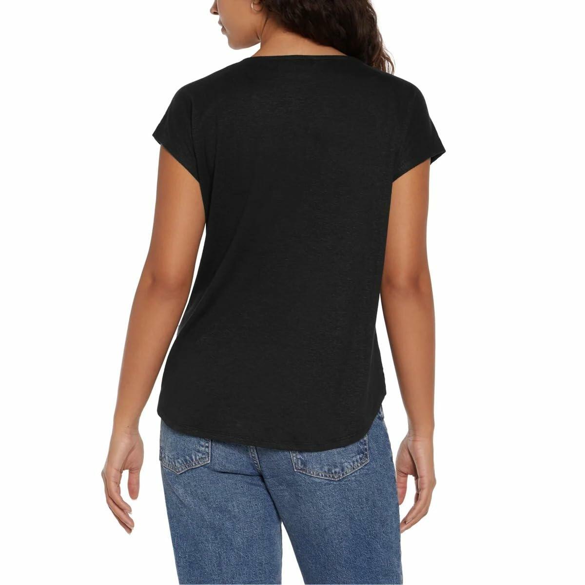 Orvis Women’s Linen Blend Short Sleeve Top (Black, Large)