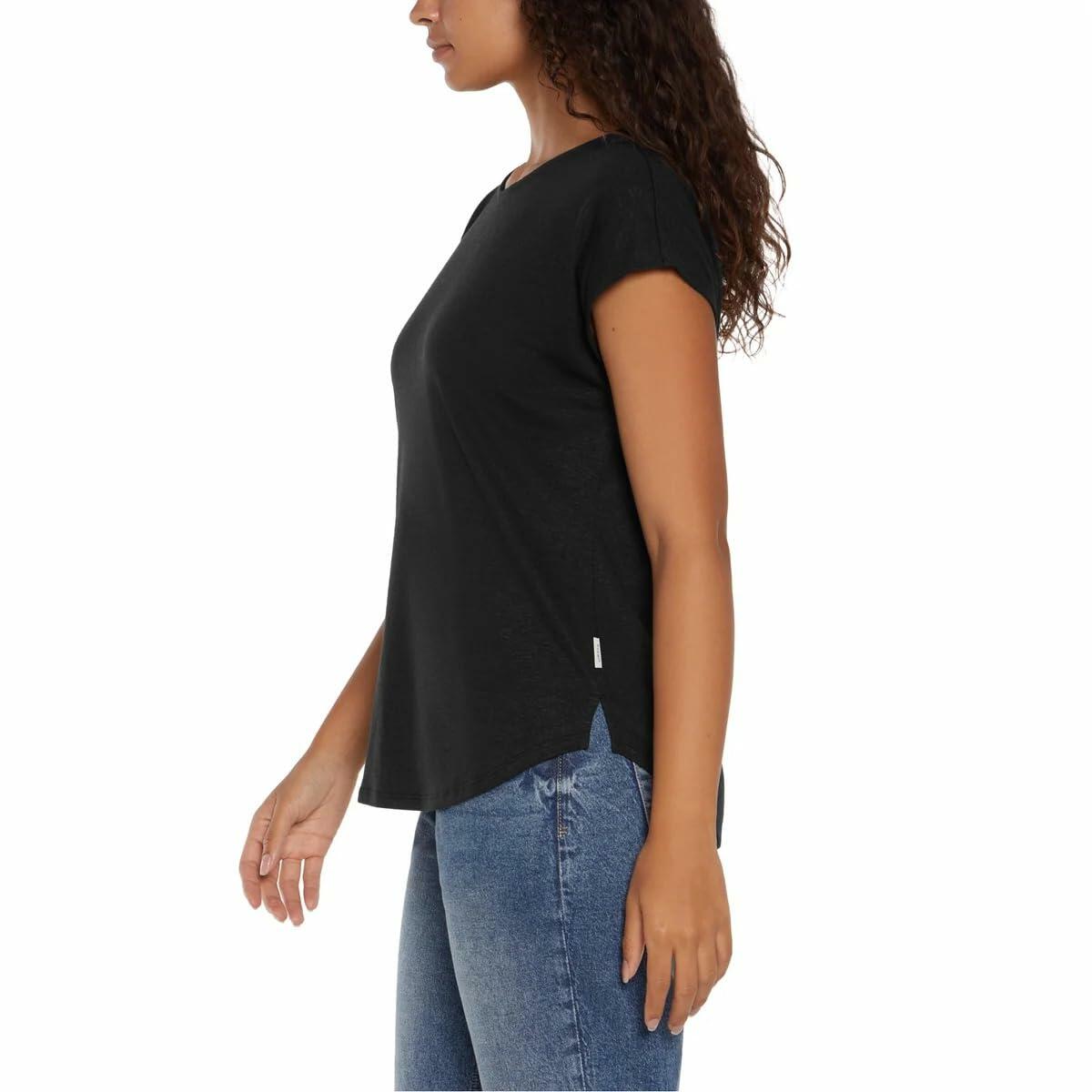 Orvis Women’s Linen Blend Short Sleeve Top (Black, X-Large)