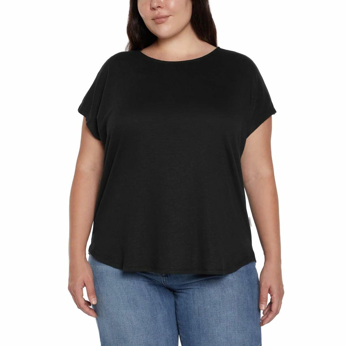 Orvis Women’s Linen Blend Short Sleeve Top (Black, Large)