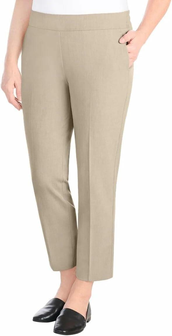Hilary Radley Women's Pull-on Dress Pants, 4-Way Stretch, Elastic Waist, Front Pockets (US, Alpha, X-Large, Regular, Regular, Heather Light Sand)