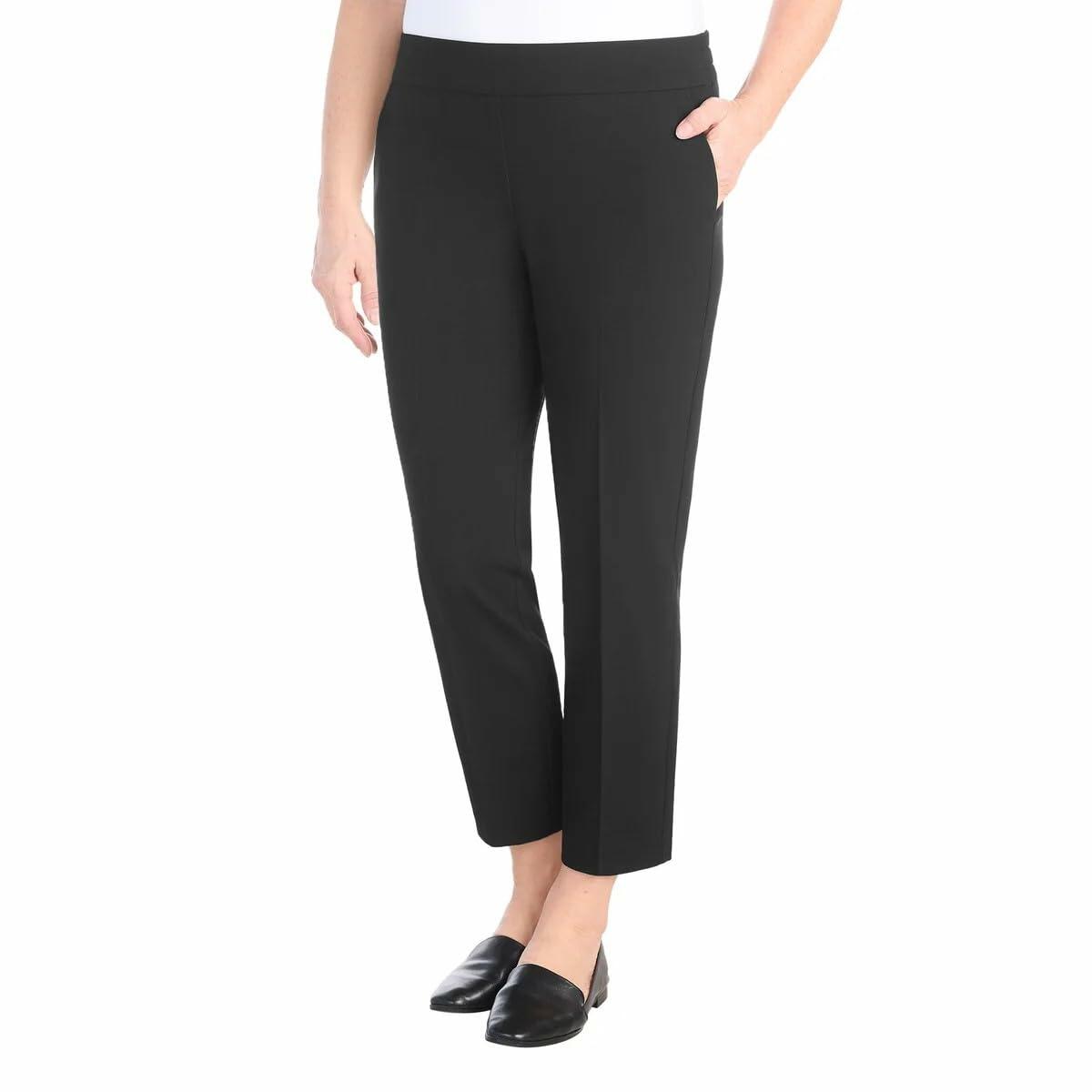 Hilary Radley Women's Pull-on Dress Pants, 4-Way Stretch, Elastic Waist, Front Pockets (US, Alpha, Small, Regular, Regular, Black)