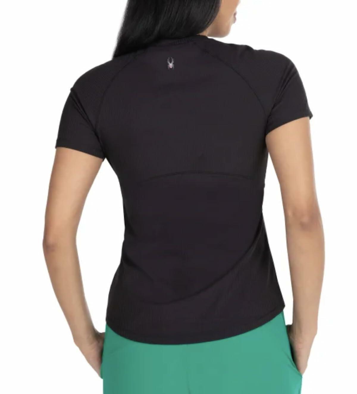 Spyder Active Women's UPF 50+ Ribbed Short Sleeve Tee Shirt (US, Alpha, Large, Regular, Regular, Black)