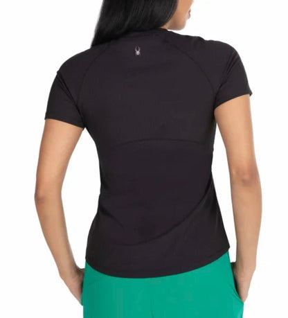 Spyder Active Women's UPF 50+ Ribbed Short Sleeve Tee Shirt (US, Alpha, Large, Regular, Regular, Black)