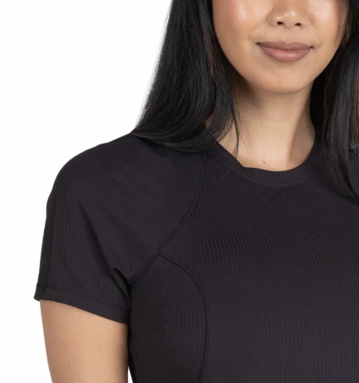 Spyder Active Women's UPF 50+ Ribbed Short Sleeve Tee Shirt (US, Alpha, Large, Regular, Regular, Black)