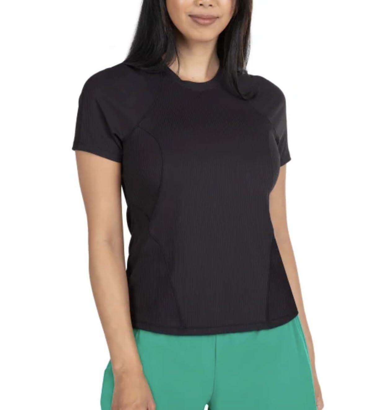 Spyder Active Women's UPF 50+ Ribbed Short Sleeve Tee Shirt (US, Alpha, Large, Regular, Regular, Black)